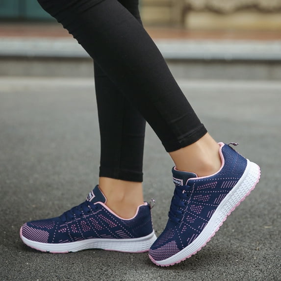 GUOBIOZIY Sneakers for Women Wide Width Lightweight Comfortable Fashion Mesh Running Walking Sport Shoes(Dark Blue,7)