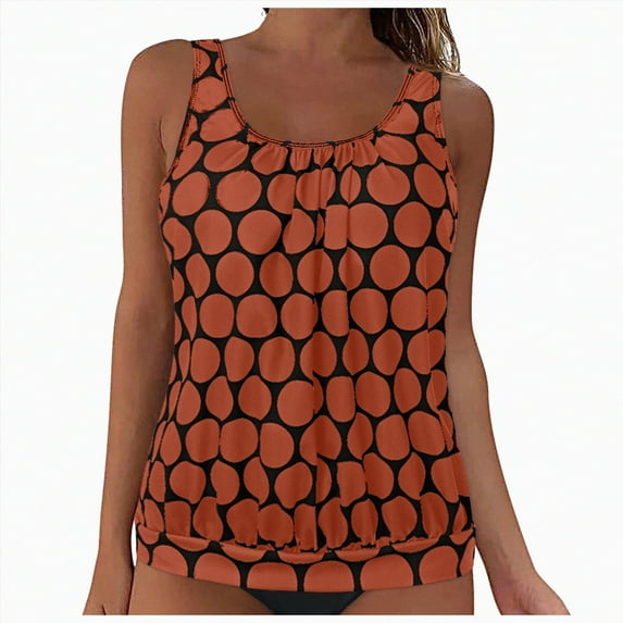 GUOBIOZIY Tankini Swim Tops for Women - Tummy Control Bathing Suit Swimwear Top Only U Neck No Bottom Summer Comfortable Elegant Swim Suit (Orange,L)