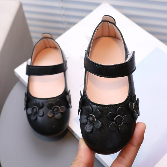 GUOBIOZIY Toddler Dress Shoes Flower Girl Shoes for Wedding Party Cute Toddler Mary Jane Shoes Flat for Walking (Black,4-4.5 Y)