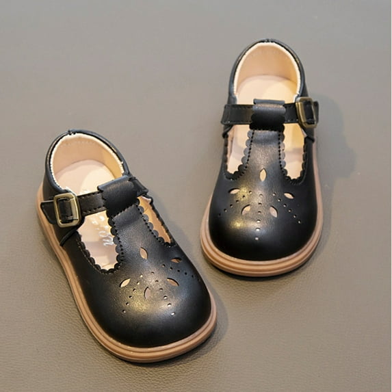 GUOBIOZIY Toddler Girls Dress Shoes Girls Flower Shoes Princess Wedding Party Girls Flats for Little/Big Kids (Black,3-3.5 Y)