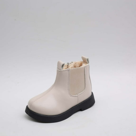 GUOBIOZIY Toddler Girls Winter Boots Kids Outdoor Warm Booties Non-Slip Walking Shoes Ankle Boots Beige,4-4.5 Y