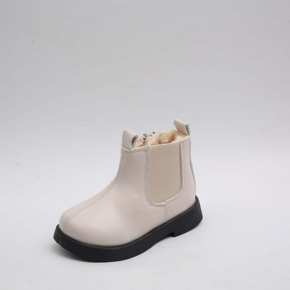 GUOBIOZIY Toddler Girls Winter Boots Kids Outdoor Warm Booties Non-Slip Walking Shoes Ankle Boots Beige,7-8 Y