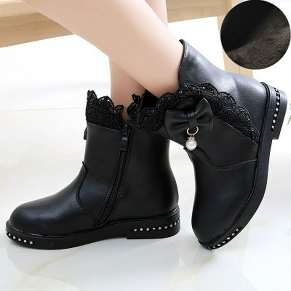 GUOBIOZIY Toddler Kids Girls Zipper Round Toe Ankle Boots Low Heel Slip on Dress Booties Winter Shoes (Toddler/Little Kid) (Black,9.5-10 Y)