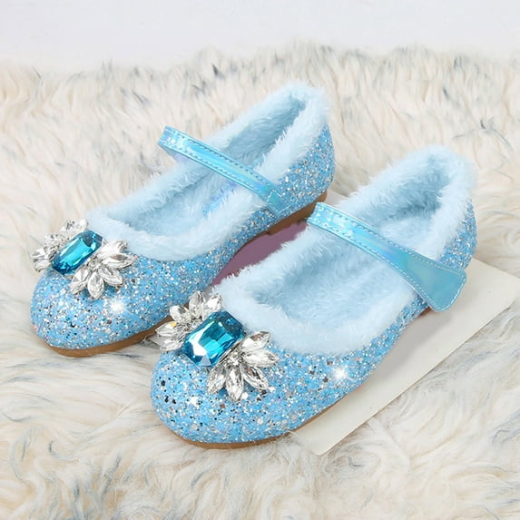 GUOBIOZIY Toddler/Little Girls Mary Jane Flats Shoes School Party Dress Shoes with Hook-and-loop Blue,10.5-11 Y