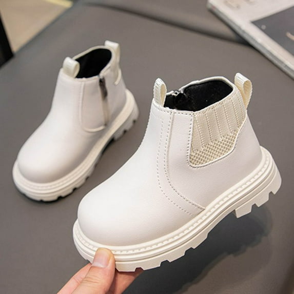 GUOBIOZIY Toddler/Little Kid/Big Kid Girls Ankle Boots Outdoor Zipper Comfortable Girls Boots Baby Kids Boots White,6-7 Y