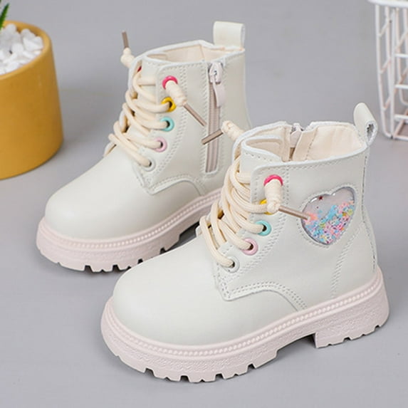 GUOBIOZIY Toddler/Little Kid Girl's Fashion Short Ankle Boots Dress Booties with Zipper (Beige,8-9 Y)