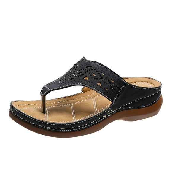 GUOBIOZIY Wedge Sandals for Women Dressy: Comfortable Cushion Footbed Summer Platform Sandals Slip on Walking Beach Wedges Shoes(Black,6.5)