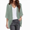 thumbnail image 1 of GUOBIOZIY Women Kimono Cardigans 3/4 Length Sleeve Loose Fit Beach Cover Ups Summer Casual Boho Open Front Chiffon Soft Breathable Top (Green,3XL), 1 of 4
