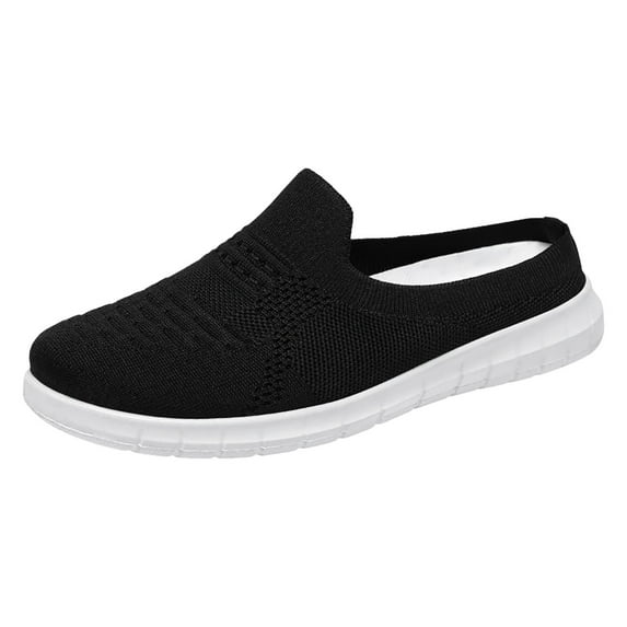 GUOBIOZIY Women Mules Shoes Fashion Sneakers Comfortable Slip-On Backless Holiday Summer Shoes(Black,7)