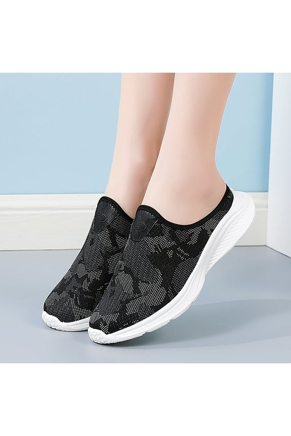 Women Mules Sneakers Slip On Walking Shoes Lightweight Comfortable Breathable Anti Slip Noctilucent Shoes(Black,6.5)