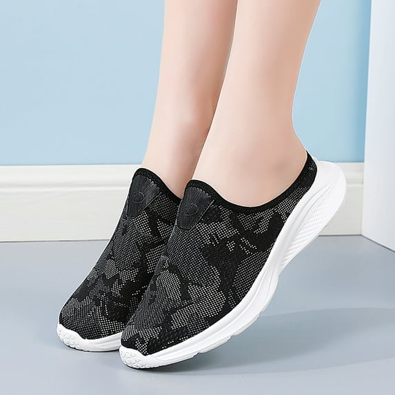 GUOBIOZIY Women Mules Sneakers Slip On Walking Shoes Lightweight Comfortable Breathable Anti Slip Noctilucent Shoes(Black,9)
