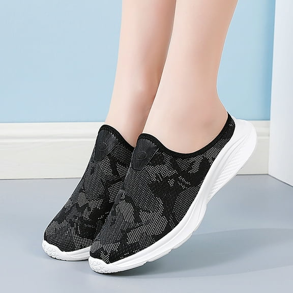 GUOBIOZIY Women Mules Sneakers Slip On Walking Shoes Lightweight Comfortable Breathable Anti Slip Noctilucent Shoes(Black,9)