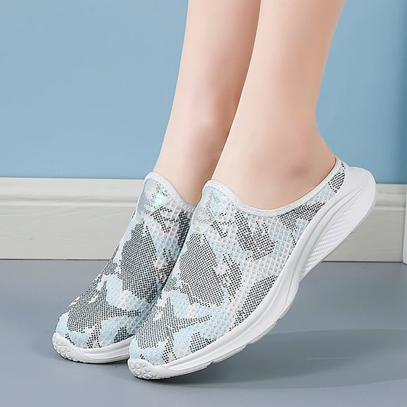 GUOBIOZIY Women Mules Sneakers Slip On Walking Shoes Lightweight Comfortable Breathable Anti Slip Noctilucent Shoes（Blue,7）