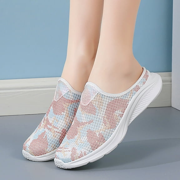 GUOBIOZIY Women Mules Sneakers Slip On Walking Shoes Lightweight Comfortable Breathable Anti Slip Noctilucent Shoes（Pink,8）