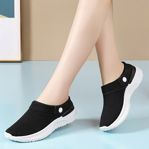 GUOBIOZIY Women Shoes Slip on Open Back Mesh Walking Shoes Sneakers Comfortable Lightweight Mules(Black,6.5)