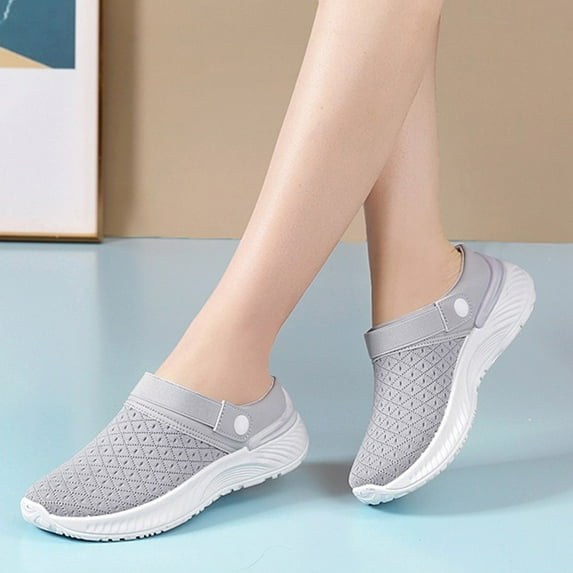 GUOBIOZIY Women Shoes Slip on Open Back Mesh Walking Shoes Sneakers Comfortable Lightweight Mules(Grey,7)