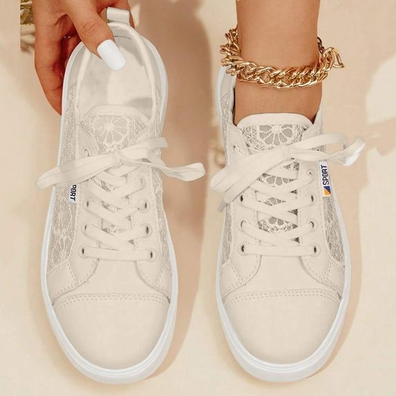 GUOBIOZIY Women Shoes Wide Width Casual Mesh Hollow Lace Fashion Lace Casual Women's Out up Decor Comfy Shoes for Women Casual (Khaki,8.5)
