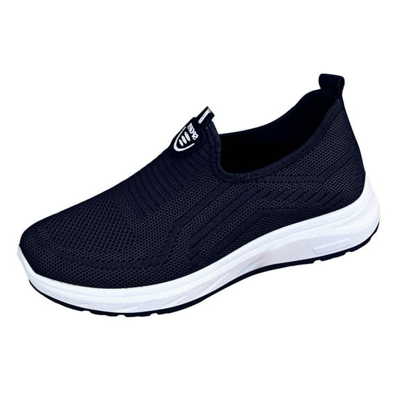 GUOBIOZIY Women Slip on Walking Sneakers Mesh Breathable Lightweight Non Slip Casual Work Shoes (Navy,6.5)