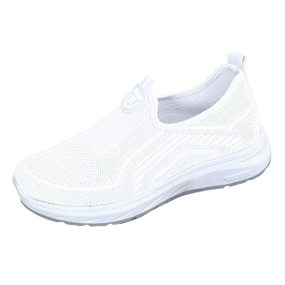 GUOBIOZIY Women Slip on Walking Sneakers Mesh Breathable Lightweight Non Slip Casual Work Shoes (White,7)