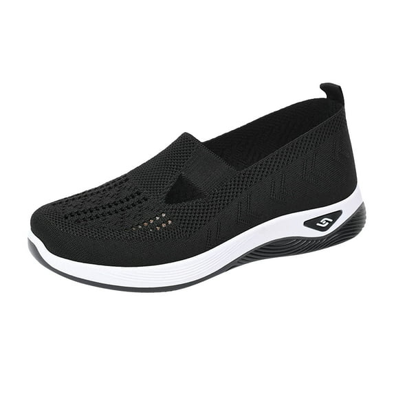 GUOBIOZIY Women's Athletic Walking Shoes Slip on Casual Mesh-Comfortable Tennis Workout Sneakers (Black,7)