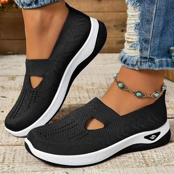 GUOBIOZIY Women's Athletic Walking Shoes Slip on Casual Mesh-Comfortable Tennis Workout Sneakers (Black,8)