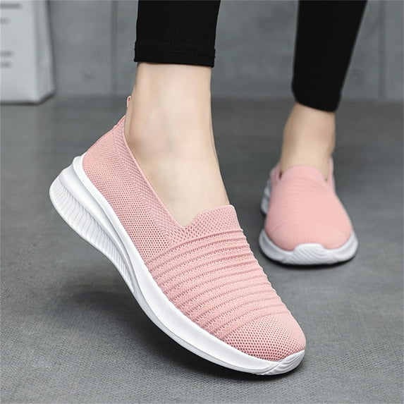 GUOBIOZIY Women’s Breathable Slip on Non-slip Shoes New Comfort Loafers Flats Wide Width Fit Walking Slip-Ins Sneakers Boat Shoes(Pink,8)