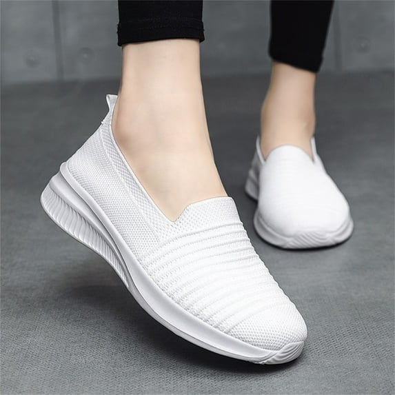 GUOBIOZIY Women’s Breathable Slip on Non-slip Shoes New Comfort Loafers Flats Wide Width Fit Walking Slip-Ins Sneakers Boat Shoes(White,6.5)