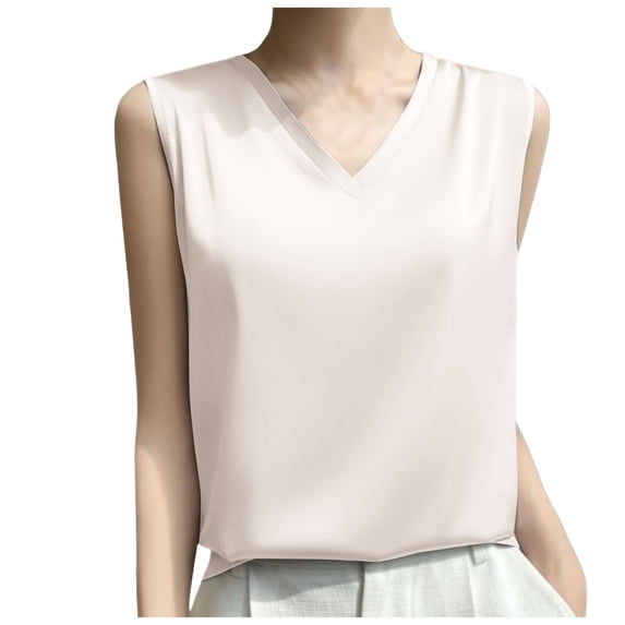GUOBIOZIY Women's Cami Top Satin V Neck Tank Top Adjustable Spaghetti Strap Camisole Spring Summer Fashion Loose Camisole (White,XL)