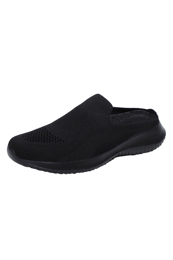 Women's Casual Slip on Half Shoes Breathable Arch Support Walking Mules Shoes Open Back Slip on Flats Non-Slip Sneakers Sandals(Black,10)