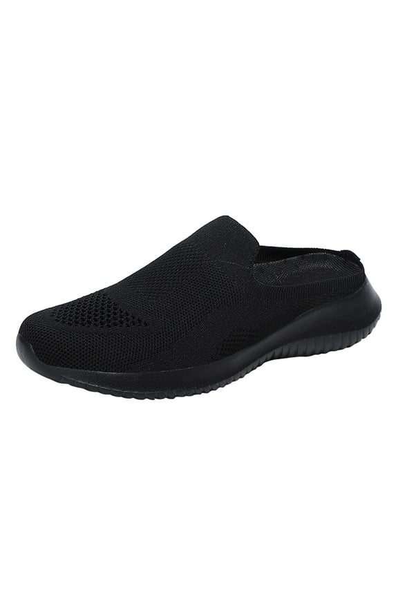Women's Casual Slip on Half Shoes Breathable Arch Support Walking Mules Shoes Open Back Slip on Flats Non-Slip Sneakers Sandals(Black,7.5)