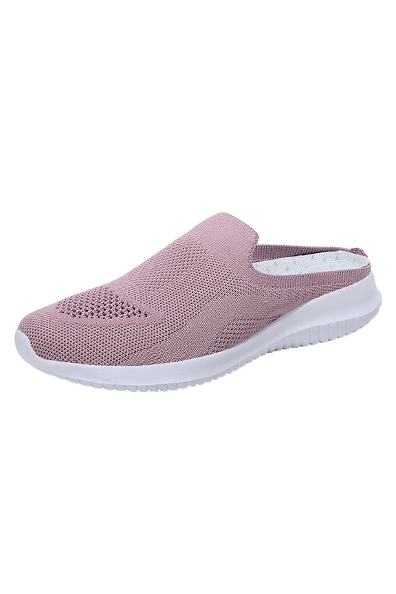 Women's Casual Slip on Half Shoes Breathable Arch Support Walking Mules Shoes Open Back Slip on Flats Non-Slip Sneakers Sandals(Pink,8)