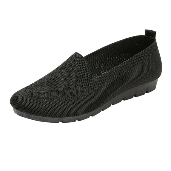 GUOBIOZIY Women's Fashion Casual Mesh Breathable Slip On Sneakers Loafers Shoes(Black,7.5)