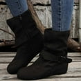 thumbnail image 1 of GUOBIOZIY Women's Fashion Versatile Boots Women'S Winters Flat Leather Belt Buckle Suede Zipper Round Toe Ankle Boots Black,6, 1 of 7