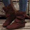 thumbnail image 1 of GUOBIOZIY Women's Fashion Versatile Boots Women'S Winters Flat Leather Belt Buckle Suede Zipper Round Toe Ankle Boots Brown,9.5, 1 of 7
