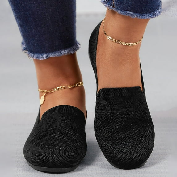 GUOBIOZIY Women's Flats Mesh Slip On Shoes Breathable Loafers Flats Soft Womens Casual Shoes (Black,9.5)