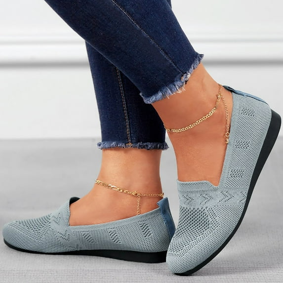 GUOBIOZIY Women's Flats Mesh Slip On Shoes Breathable Loafers Flats Soft Womens Casual Shoes (Grey,9)