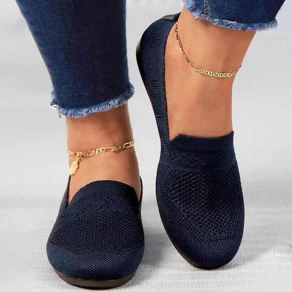 GUOBIOZIY Women's Flats Mesh Slip On Shoes Breathable Loafers Flats Soft Womens Casual Shoes (Navy,7.5)