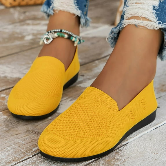 GUOBIOZIY Women's Flats Mesh Slip On Shoes Breathable Loafers Flats Soft Womens Casual Shoes (Yellow,7)
