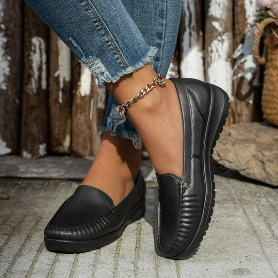 GUOBIOZIY Women's Flats Shoes Leisure Shoes Slip On Work Shoes Comfort Walking Shoes (Black,7)