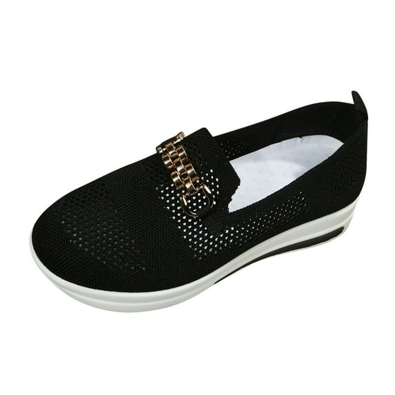 GUOBIOZIY Women's Mesh Flats Shoes Breathable Slip on Shoes Casual Flats Comfortable Walking Shoes (Black,6)
