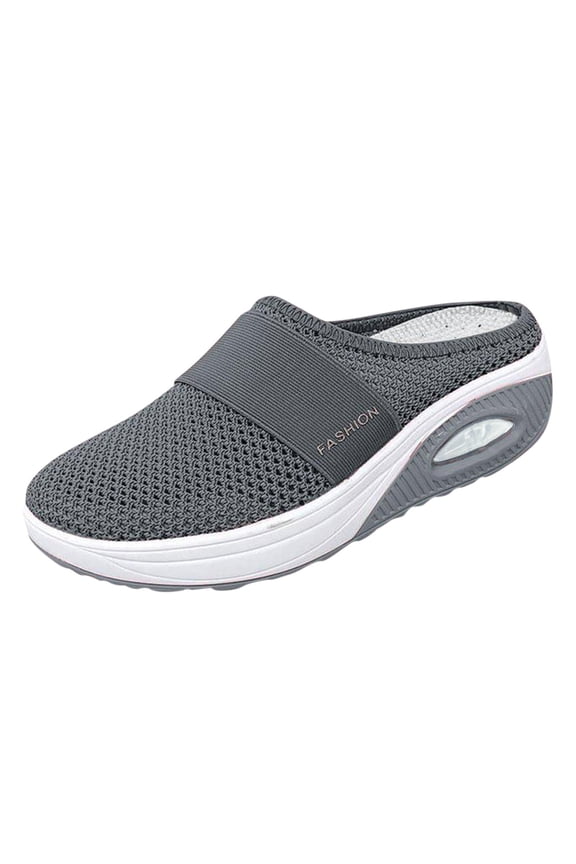 Women's Mules Clogs Sneaker Slip On Shoes Breathable Mesh Mules Backless Beach Walking Shoes(Dark Gray,8.5)