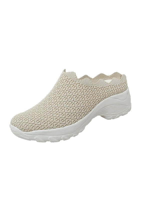 Women's Mules Shoes Breathable Mesh Walking Mules Shoes Lightweight Slip On Backless Sneakers for Women Comfort Wedge Platform Loafers(Beige,8)