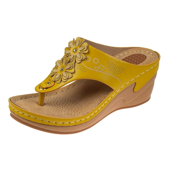GUOBIOZIY Women's Orthopedic Sandals Wedge Flip-flops Outer Beach Sandals Comfortable Shoes(Yellow,8.5)