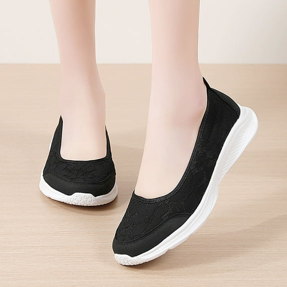 GUOBIOZIY Women's Slip on Loafer Shoes - Mesh Casual Ballet Flat Walking Sneakers Knit Round Toe Casual Shoes(Navy,9)