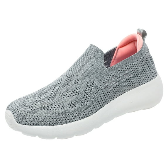 GUOBIOZIY Women's Slip on Walking Shoes Breathable Mesh Sneakers Work Casual Tennis Shoes (Grey,7)