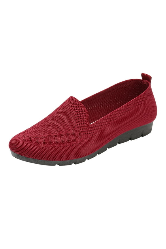 Women's Walking Shoes Lightweight Slip-on Flats Breathable(Red,7.5)
