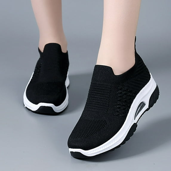 GUOBIOZIY Women's Walking Shoes Slip-on - Sneakers Ladies Work Mesh Casual Running Jogging Shoes (Black,8.5)