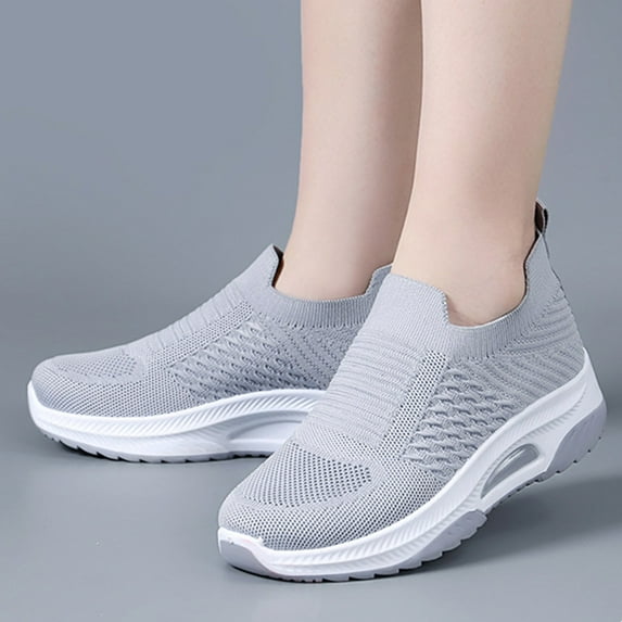 GUOBIOZIY Women's Walking Shoes Slip-on - Sneakers Ladies Work Mesh Casual Running Jogging Shoes (Grey,6.5)