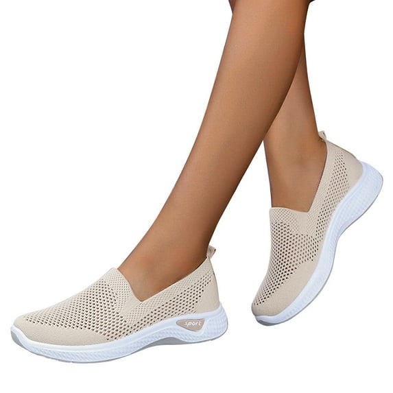 GUOBIOZIY Women's Walking Tennis Shoes - Lightweight Athletic Casual Gym Slip on Sneakers Slip on Shoes for Women(Beige,6.5)