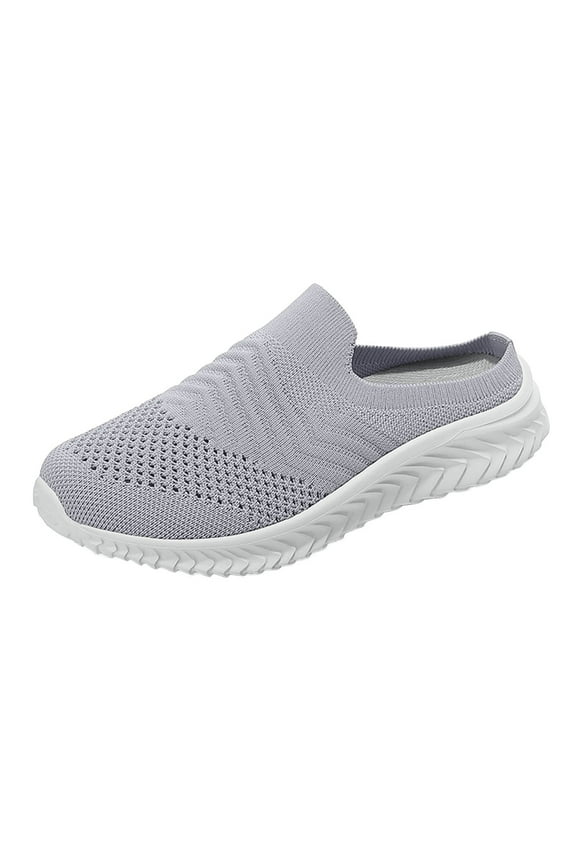 Womens Backless Mules Sneakers Mesh Slip on Shoes Summer Casual Walking Shoes(Grey,6.5)